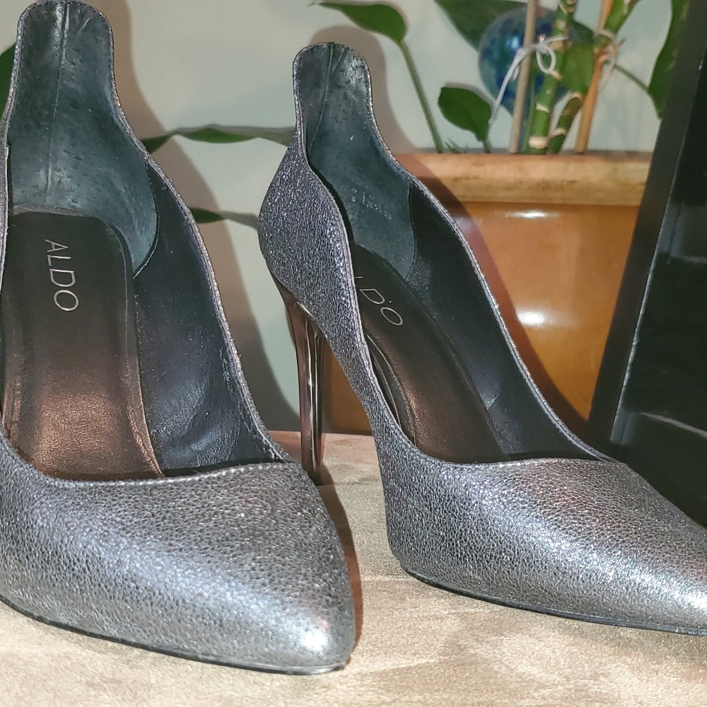 Black metallic heels